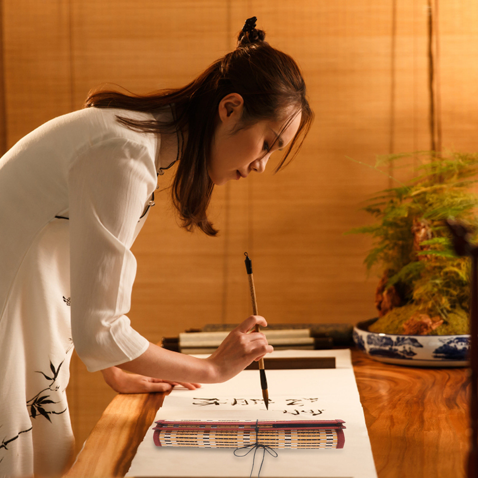 1Pcs Bamboo Calligraphy Brush  - đánh giá và giá Case With Pencil Holder